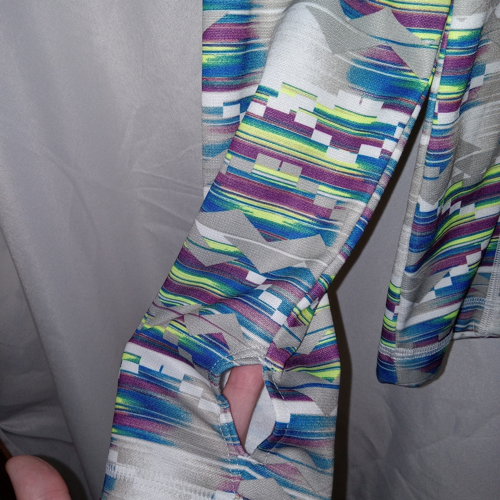 FILA Quarter Zip Pullover Geometric Neon Colors Fleece Lined Womens Size Large - Picture 3 of 15